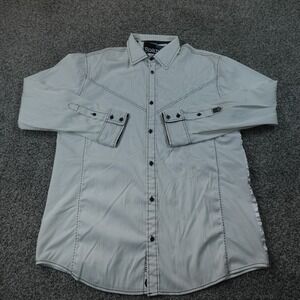 Roar Shirt Mens 3XL White Button Up Long Sleeve Jacquard Western Cyber Goth Y2K